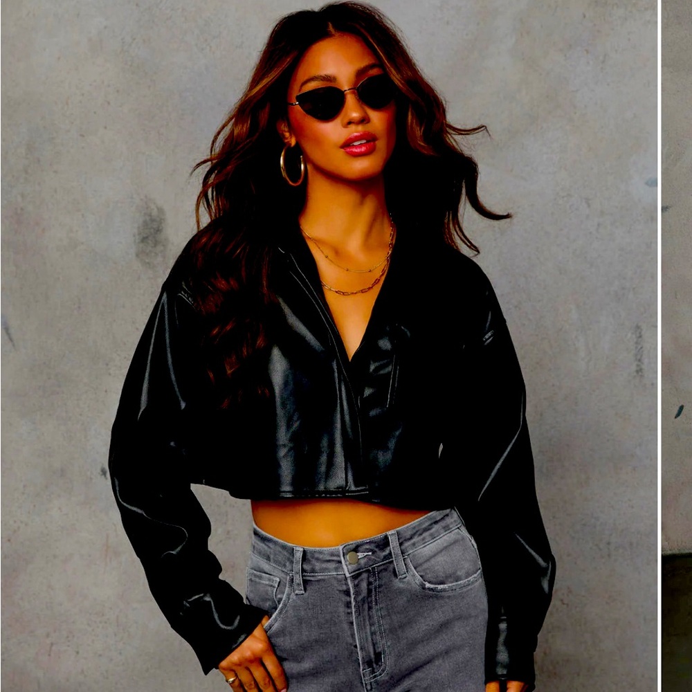 Brand new never worn! VICI Black cropped faux leather there top